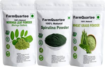 FarmQuartee 100% Natural Wheat Grass, Spirulina, & Moringa Leaf Powder 300 g