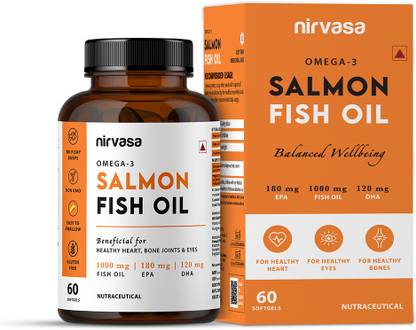 Nirvasa Omega 3 Salmon Fish Oil Capsules | For Healthy Heart & Bones