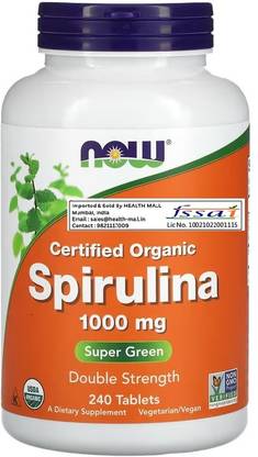Now Foods Certified Organic Spirulina, 1,000 mg, 240 Tablets
