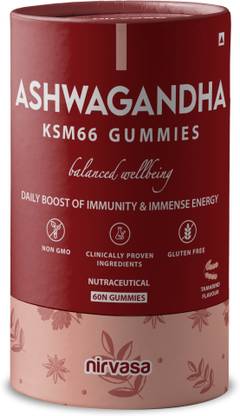 Nirvasa KSM 66 Ashwagandha Gummies with D3 Stress Relief Immunity Boost