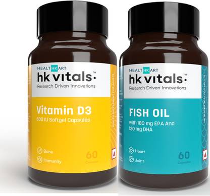 HEALTHKART HK Vitals Vitamin D3 (600 IU) with Fish Oil (1000 mg Omega 3 180 mg EPA)