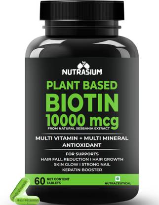 NUTRASIUM Plant Base Biotin 10000 mcg Extract, Hair Vitamin | Control Hair Fall, Grow Hair