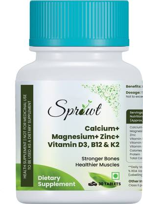 Sprowt Calcium Magnesium Zinc Vitamin D3, B12 & K- Suppliment Vegetarian Tablets
