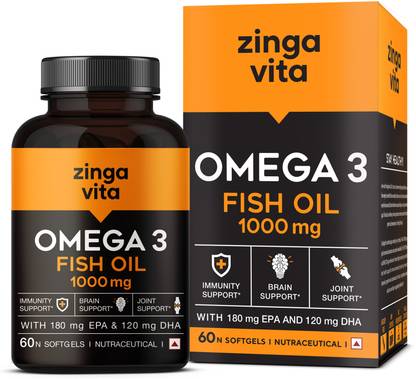Zingavita Omega 3 Fish Oil Capsule Mercury Free Formula for Heart, Joints & Eye Support  (60 Capsules) at Rs. 249