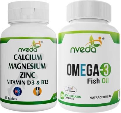 Nveda Omega 3 & Calcium, Magnesium, Zinc, Vit D3, Vit B12 Combo