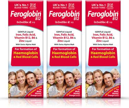 Feroglobin B12 Liquid 200ml- Hematinic Liquid Supplement for Health & Vitality (Pack of 3)