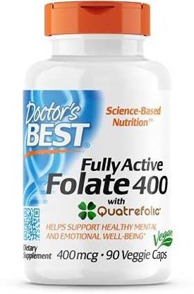 Doctor's Best Fully Active Folate with Quatrefolic NonGMO Vegan Gluten Free 400 mcg Veggie Cap