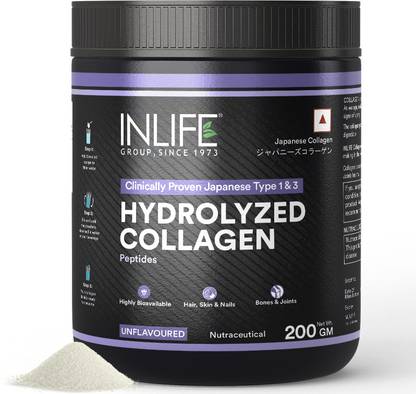 INLIFE Hydrolyzed Collagen Peptides Powder Skin Supplement Men Women-200g (Unflavoured)