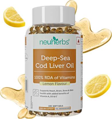 Neuherbs Deep Sea Omega 3 Cod Liver Oil Capsules for Heart, Brain, Bone & Skin Health