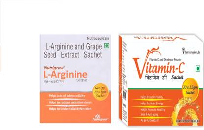 NUTRIGROW L-Arginine and Vitamin-C sachet for Muscle and body growth pack of 4.