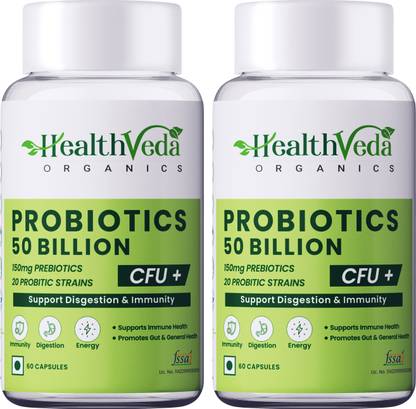 Health Veda Organics Probiotics 50 Billion CFU Multi-Strains for Better Digestion & Immunity