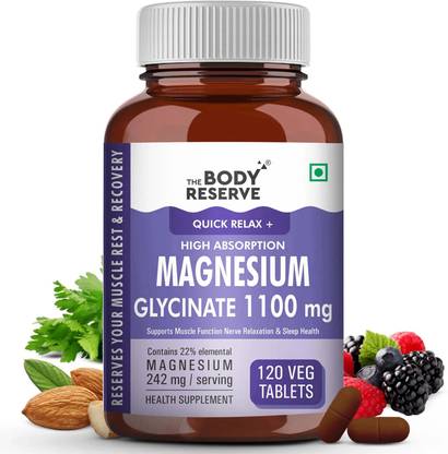 THE BODY RESERVE High Absorption Magnesium Glycinate 1100mg 120 Veg Tablets,Muscle& Nerve Health.