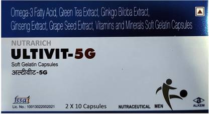 NUTRARICH Ultivit 5G Multivitamin Ginseng Vitamin B12 Stamina Growth Health Nutrition