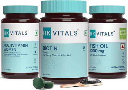 HEALTHKART HK Vitals Multivitamin Women + Fish Oil (1000 mcg) + biotin (1000 mcg) Pack of 3