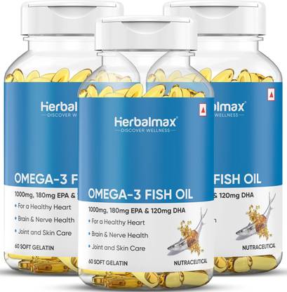 Herbal max Fish oil (1000 Omega 3, with 180 mg EPA & 120 mg) for brain, heart | eye health