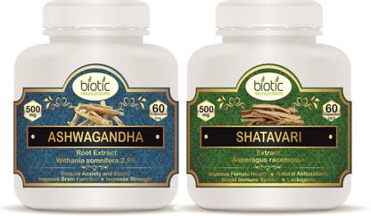 biotic Ashwagandha Capsules and Shatavari Capsules Extract 500mg - 120 Capsules