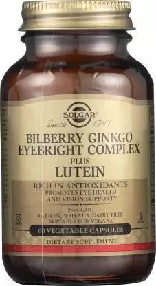 Solgar Bilberry Ginkgo Eyebright Complex Plus Lutein, 60 Vegetable Capsules