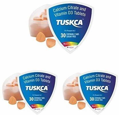 TUSKCA Calcium with Vitamin D3 - Chewable Tablets for Strong Bone Orange Flvr