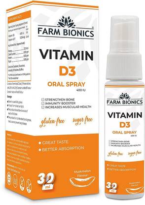 FARM BIONICS Vitamin D3 400 IU Spray Supplement, 30 ML | Vitamin D3 Booster Oral Spray