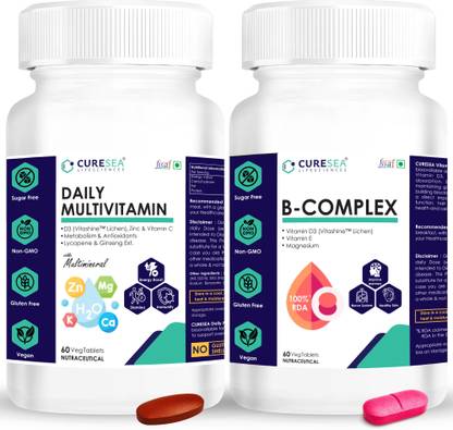 CURESEA LIFESCIENCES Vegan Vitamin B Complex and Daily Multivitamin with Lycopene & Ginseng Combo