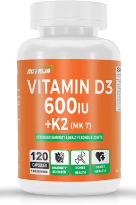 NutriJa Vitamin D3 600IU + K2 55mcg as MK7 Supplement, Stronger Immunity, Support Bones