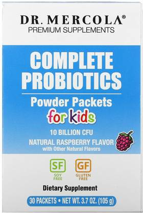 Dr. Mercola Complete Probiotics Powder Packets for Kids, Natural Raspberry , 10 Billion CFU