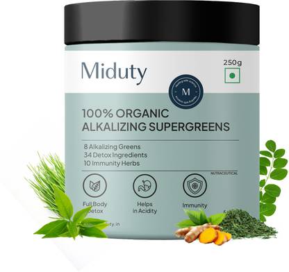 Miduty 100% Organic Alkalizing Supergreens - Detox - Immunity - Wheatgrass - Spirulina