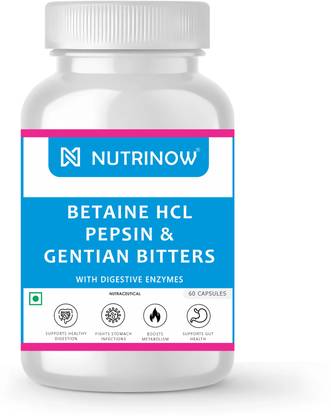 NUTRINOW Betaine HCL Pepsin & Gentian Bitters | Digestive Enzyme | Healthy Gut, Digestion