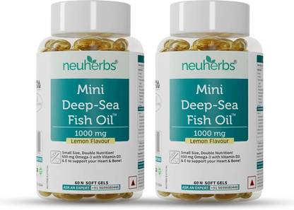 Neuherbs Mini Deep Sea Omega 3 Fish Oil 1000mg, EPA- 360mg, DHA- 240mg For Heart & Brain