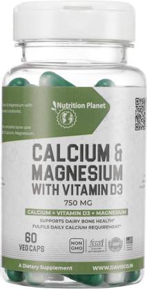 Nutrition Planet Calcium and Magnesium with Vitamin D3 (Unflavored - 60 Capsules, 30 Servings)