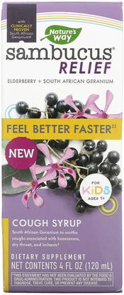 Nature's Way Sambucus Relief, Cough Syrup, For Kids, Ages 1+, Elderberry, 4 fl oz (120 ml)