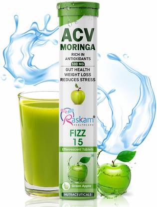 Raskam Apple Cider Vinegar Moringa 500mg Effervescent Tablets Green Apple Flavor