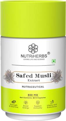 Nutriherbs Safed Musli Powder Capsule|Energy & Vitality Booster Supplement for Men & Women