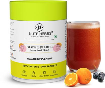 Nutriherbs Glow Builder | Collagen Booster Powder Supplement for Glowing Skin, Hair & Nails