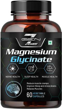 GenZ grow Magnesium Glycinate 2000mg, High Absorption, Eases Cramps & Aids Sleep,