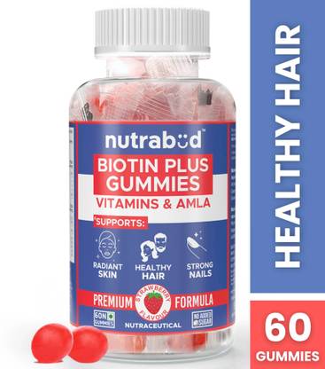 Nutrabud Biotin Hair Gummies for Men & Women - No Added Sugar - Strawberry Flavour