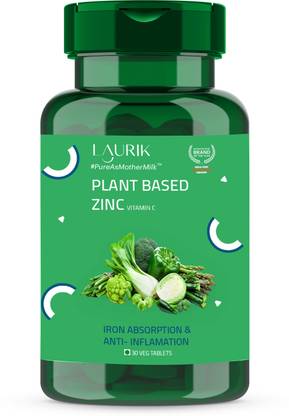 LAURIK Plant Based Zinc Supplement with Vitamin C Tablets For Men & Women