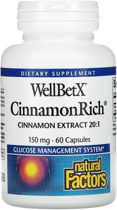 Natural Factors WellBetX, CinnamonRich, 150 mg, 60 Capsules