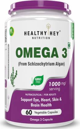 HealthyHey Nutrition Natural Omega 3 - Plant-Based - Support Heart, Brain & Joint - 60 Veg Capsules