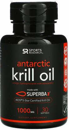 Sports Research SUPERBA 2 Antarctic Krill Oil with Astaxanthin, 1,000 mg, 30 Softgels