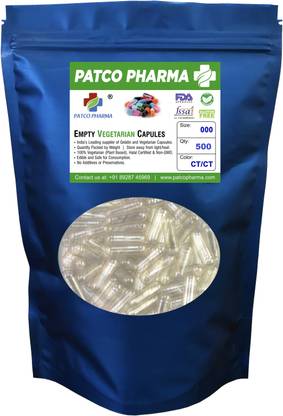 PATCO PHARMA RAW MATERIALS & EQIPMENTS Size 000 Transparent Empty HPMC Capsule, Gluten Free, DIY Powder Filling