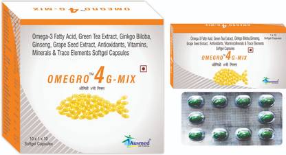 CARE Omega 3 Ginkgo Biloba & Antioxidant Omegro-4G Mix softgel cap pack of 10 stripe
