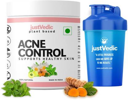 justvedic Acne Control Drink Mix - Helps with Pimples, Acne, Nodules & Pustules + Shaker