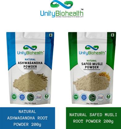 UNITY BIOHEALTH Ashwagandha & Safed Musli Root Powders: Herbal Vitality Boost-EACH 200g