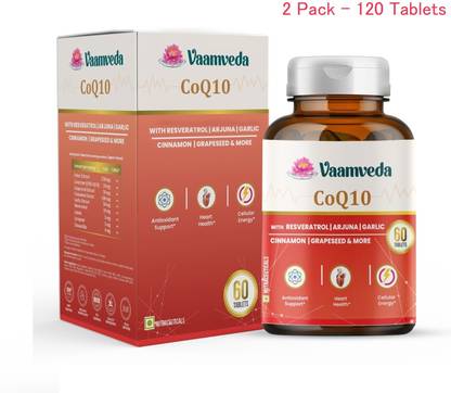 Vaamveda CoQ10 Coenzyme Q10 Capsule Supplement with Arjuna Cinnamon Garlic Resveratrol