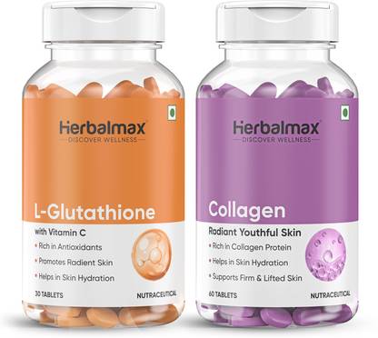 Herbal max L-Glutathione Vitamin C & Collagen Tablet, Skin Brightening, Anti-Aging
