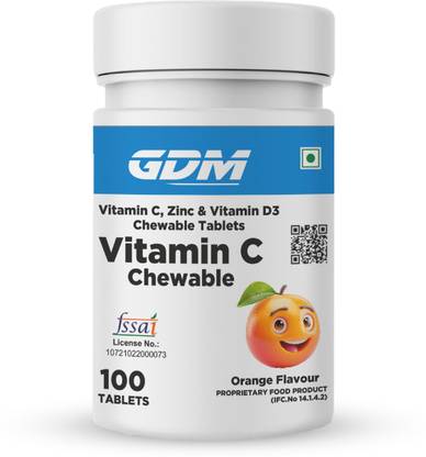 gdm nutraceuticals llp Vitamin C with Zinc & Vitamin D3 Chewable Supplement - Orange Flavour
