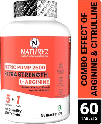 NATURYZ Nitric Pump 2500 L-Arginine Citrulline Caffeine for Pre-workout & Stamina