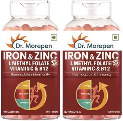 Dr. Morepen Iron & Zinc Tablets With Vitamin C & B12 | Immunity & Hemoglobin Booster