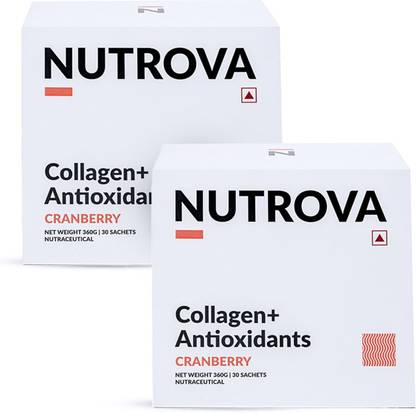 NUTROVA Collagen+Antioxidants Supplement Powder For Men & Women, Cranberry | Easy To Mix